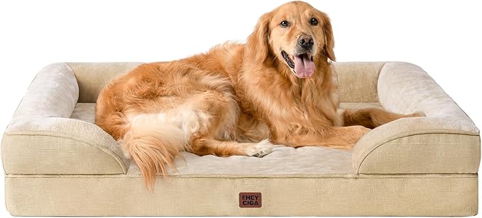 EHEYCIGA Orthopedic Dog Beds Large Sized Dog, Waterproof Washable Pet Bed | Non-Slip Bottom and Egg-Crate Memory Foam XL Dog Couch Bed with Washable Removable Cover, Greige, 41Inch
