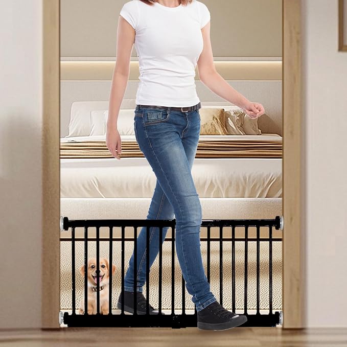 SHYUJAJIE Dog Gate for Small Dogs,18" Height Short Dog Gate | Adjustable 18-48" Small Pet Gate for doorways,Low Pet Gate to Step Over,Pressure Mounted for Doorways & Stairs,Black