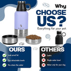 Portable Dog Water Bottle with 2 Removable Water Bowls for Dogs – Leak-Proof Insulated Stainless Steel Dog Water Bottle – Travel Accessories for Dogs - 32oz - Lavender