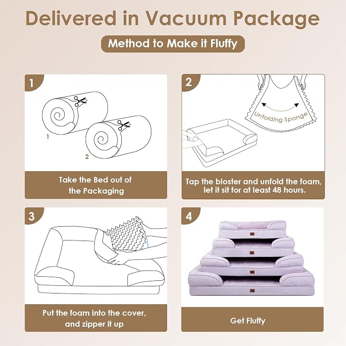 EHEYCIGA Orthopedic Dog Beds Large Sized Dog, Waterproof Washable Pet Bed | Non-Slip Bottom and Egg-Crate Memory Foam XL Dog Couch Bed with Washable Removable Cover, Lilac