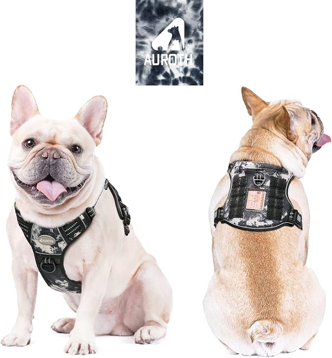 AUROTH Tactical Dog Harness for Small Medium Large Dogs No Pull Adjustable Pet Harness Reflective K9 Working Training Easy Control Pet Vest Military Service Dog Harnesses (S, Black Ink)