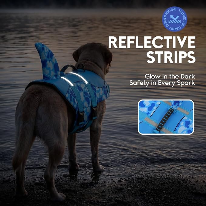 ASENKU Dog Life Jacket - Pet Safety Vest for Swimming & Boating, Shark Life Jacket with Floatation, Dog Lifesavers Swimsuits for Small Medium Large Dogs (Blue Cow Print, M)