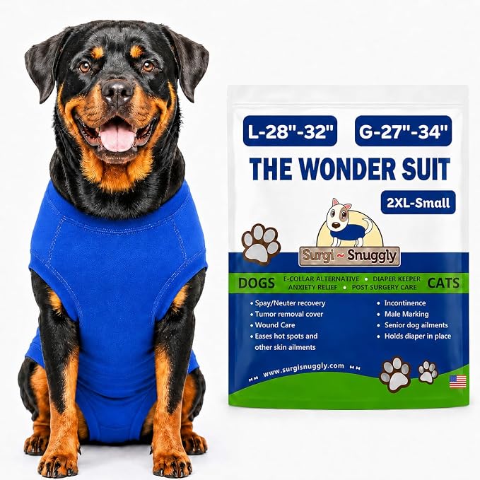 SurgiSnuggly Veterinary Invented Dog Surgical Recovery Suit for Female Spay or Male Dogs Neuters Onesie,Cone Alternative, Original Onesie Bodysuit for After Surgery Small, Medium, Large Dogs BL 2XL S