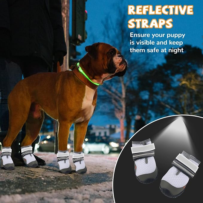 Dog Shoes for Medium Large Dogs, Dog Boots & Paw Protectors to Prevent Licking, Anti-Slip Dog Booties with Reflective for Summer Hot Pavement, Outdoor Hiking, Hardwood Floors (Size 1)