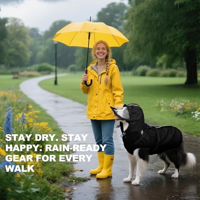 Dog Raincoat with Built-in Harness, Dog Rain Jacket with Clear Hood | Rain Coat For Large Dogs, Doggy Poncho With Leash Hole, Reflective Strips, For Rainy Snowy Weather Walks, Hiking Camping, 3XL