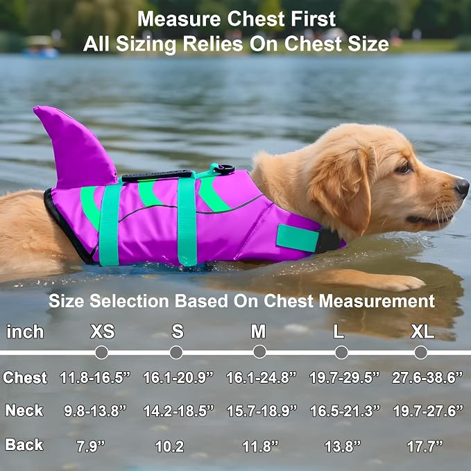 Fragralley Shark Dog Life Jacket, Easy to Put on Dog Life Vest for Swimming and Boating, Vibrant & Adjustable Dog Life Preservers for Small Medium Large Dogs, Suit to Swim, Fish, Beach, Surfing