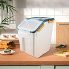 AnRui Rice Storage Container 50LB, Airtight Flour Storage Containers, Plastic Cereal Grain Dispenser Organizer Pet Food Storage Bin with Lid, Measuring Cup, Scoop, Blue, 2Pcs,Total Capacity:100LB