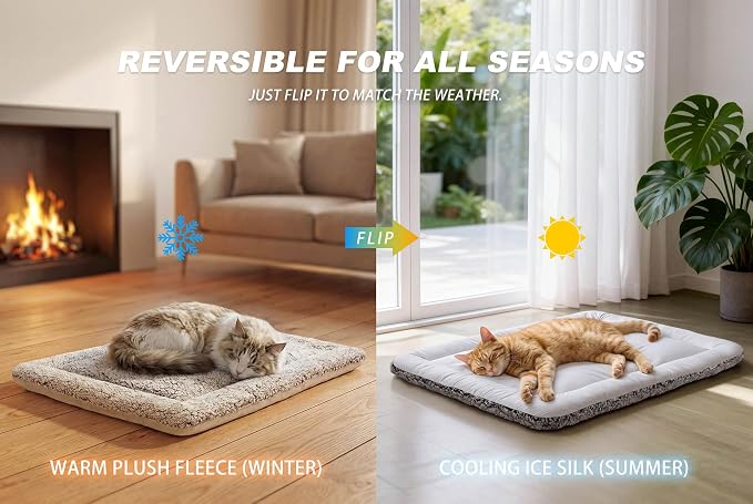 Cooling Mat for Cats, Reversible Self Warming Cat Bed, Gray, 18 x 24 Inches | Cool-Touch Ice Silk Side, Plush Fleece Warm Side, Heat-Reflective Foil for Indoor Cats, Kittens, Small Dogs and Crates