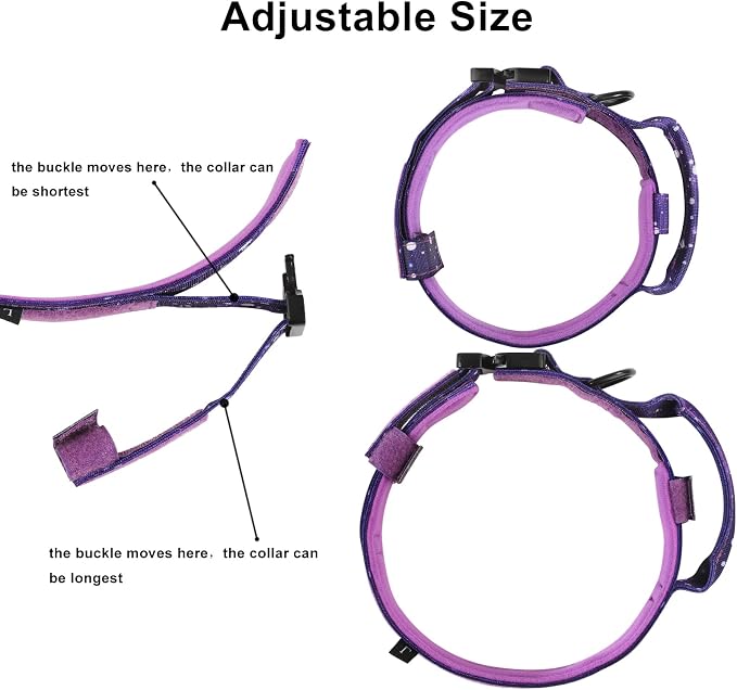 DAGANXI Tactical Dog Collar, Adjustable Military Training Nylon Dog Collar with Control Handle and Heavy Metal Buckle for Medium and Large Dogs, with Patches and Airtags Case (XXL, Purple Sky)