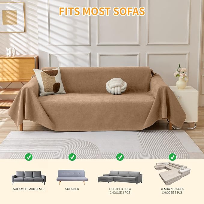 Deep Dream Waterproof Couch Covers for 3 Cushion Couch, Cat-Scratch Resistant Sofa Cover, Pet Friendly Anti Slip Sofa Slipcovers Furniture Protector Washable Sofa Covers, 91" x 118", Brown