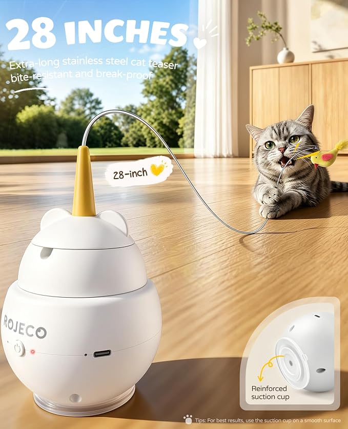 ROJECO Interactive Cat Toys, 2 in 1 Automatic Cat Toy with Flying Bird, 360°Rotation Moving Laser Kitten Toy, USB Rechargeable, Electronic Smart Sensor Kitten Toys, Suitable for Indoor Kitten