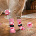 EXPAWLORER Dog Socks to Prevent Licking Paws,Dog Shoes for Hot Pavement,4 Pcs Double Sided Anti Slip Dog Socks with Grippers,Dog Booties for Small Medium Large Senior Dogs,British Style,Pink XL