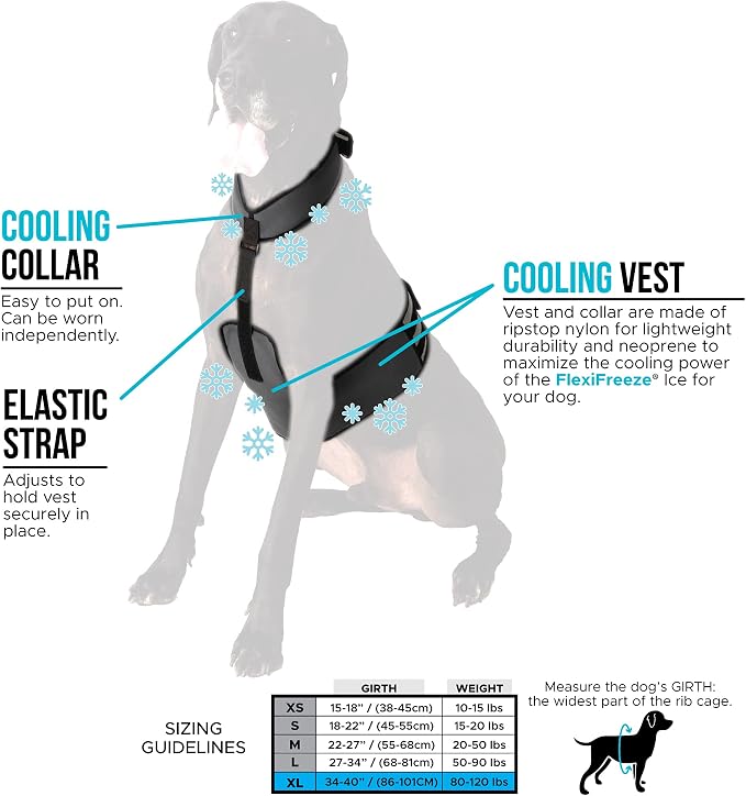 CoolerDog Dog Cooling Vest & Cooling Collar – Ice Vest for Hot Weather Heat Relief, Re-Freezable Pure Water Inserts (X-Large 34”–40” Girth)
