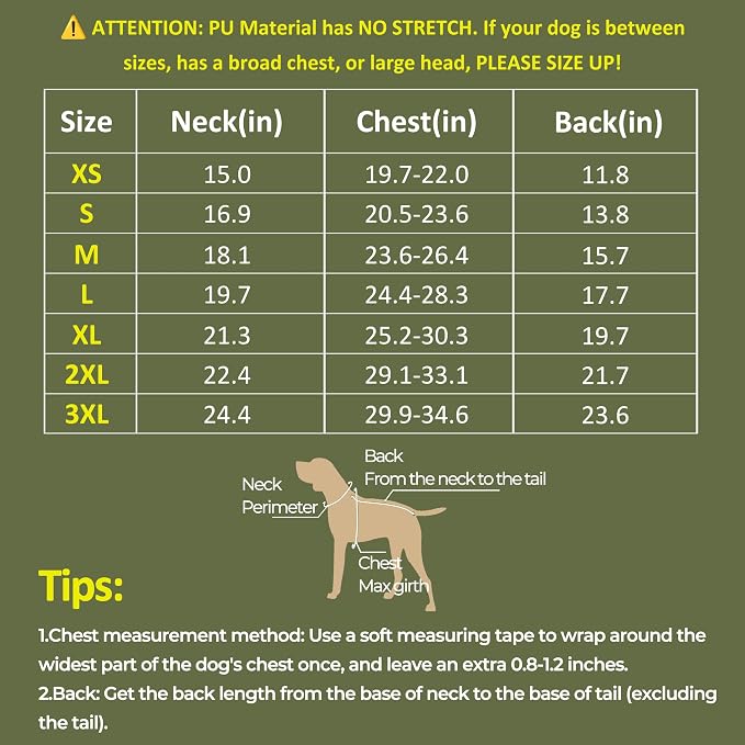 PU Dog Raincoat, Non-Toxic & Odorless Waterproof Vest, Adjustable High Neck and Hook & Loop Belly Closure for Rainy Potty Breaks & Wet Weather Outdoor Walks (Olive Green, Large)