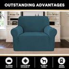 Stretch Chair Covers for Living Room, Washable Armchair Slipcovers, Fitted Chair Slip Cover Jacquard Small Checked Furniture Protector with Elastic Bottom(Armchair 31"-40",Deep Teal)