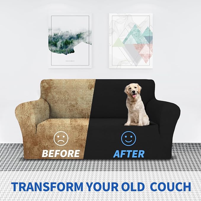MAXIJIN Couch Covers for 3 Cushion Couch Sofa (71"-91"), 1-Piece Stretch Sofa Cover Slipcover Furniture Protector with Elastic Bottom for Kids,Dogs (Large, Diamond Pattern Black)