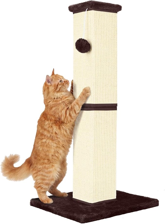 Cat Scratching Post for Indoor Cat, 32 Inch Large Cat Scratcher | Sisal Cat Scratcher with Sturdy Base for Cat Adults, Cat Scratch Post with Vertical Stretch Space, Beige