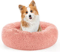 rabbitgoo Calming Cat Beds for Indoor Cats, 30 inches, Pink | Soft Warm Donut, Fluffy Faux Fur, Supportive Raised Rim, Anti-slip, Machine Washable, Up to 45lbs Pets