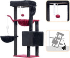 Heybly Cat Tree, 40" Tower with All-Sisal Wrapped Scratching Post HCT006SBR | Cat Tower for Indoor Cats, Cat Condo with Soft Platform, 2 Baskets and Dangling Toy, Black and Red
