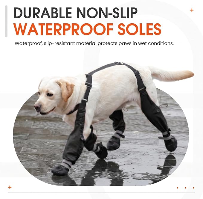 Waterproof Dog Suspender Boots Non-Slip for Small Medium (Black XXL | Dog Paw Protectors for Outdoor Walking Stay-On,Dirt-Proof Comfortable Booties