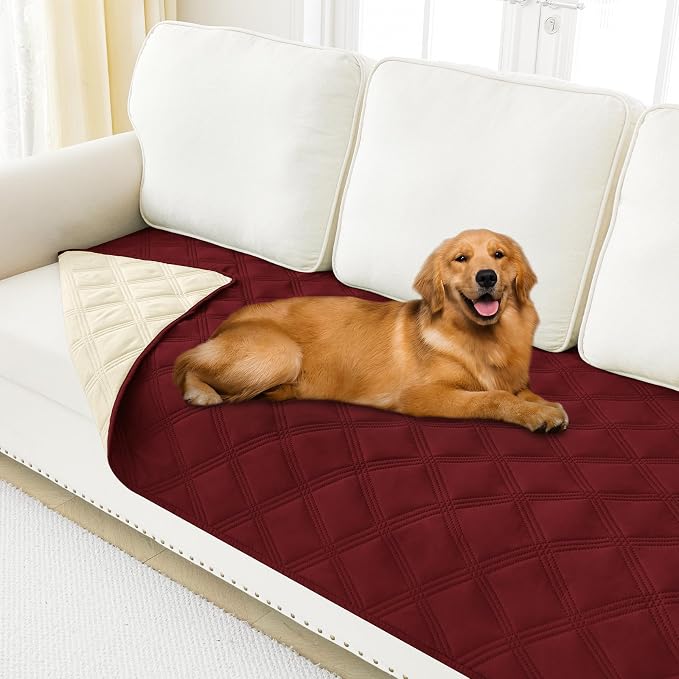Smiry Waterproof Dog Bed Cover, Reversible Pet Blanket for Sofa Couch | Soft Washable Dog Blanket, Leakproof Couch Cover for Dogs Cats & Furniture Protection, 40x80, Wine Red/Beige
