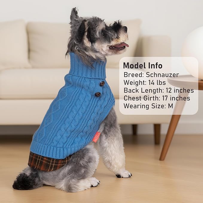 KYEESE Dog Sweater Turtleneck Thick Knit Pullover for Cold Weather | Stretchy Fit, Lightweight & Warm, Cozy Knit Comfort, Classic Plaid Design, Gentle on Sensitive Skin, Comfortable Daily Wear