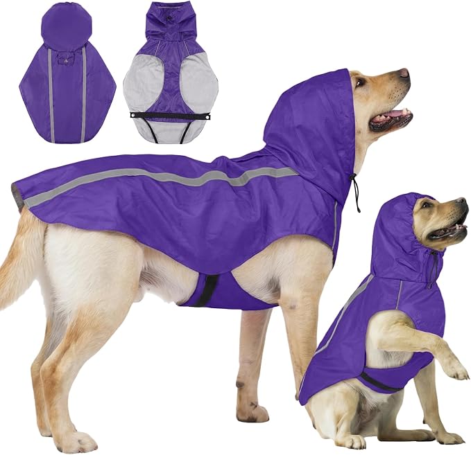 Purple Dog Raincoat with Reflective Strip Hoodie, Waterproof Poncho，M | Reflective Safety Trim, Waterproof & Breathable, Adjustable Hood, Leash-Friendly Access Hole, Easy On & Off Design