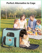 Morpilot Pet Carrier for Large Cats, Puppies & Small Dogs Up to 20lbs | Escape-Proof with Locking Zippers, Dual-Sided Cushion, Safety Buckle for Car & Vet Travel, Includes Foldable Bowl (Green)