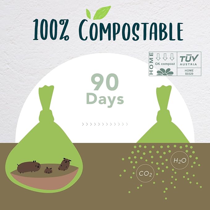 Compostable Dog Poop Bag Rolls, Doggie Poop Bags Refills, Eco-Friendly Pet Waste Bags, Vegetable-Based Unscented, Extra Thick, Leak Proof, Size 9 x 13 Inches, 360 count