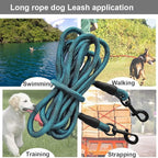 BTINESFUL 8/12/20/30/50/75ft Dog Tie Out Long Tether Rope Dog Lead for Yard | Large Medium Dogs Outdoor Training, Playing, Camping, or Backyard (75ft, Blue Black)