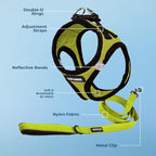 Best Pet Supplies Voyager Step-in Air All Weather Mesh Harness and Reflective Dog 5ft Leash Combo with Neoprene Handle, for Small, Medium and Large Breed Puppies - Lime/Black Trim, Medium