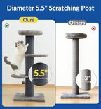 Cat Craft 43" Short Plush Cat Scratching Post with Perch & Bed, Dark Grey | 43in multi-level cat tower, plush scratch pole, layered platforms, top resting bed & hanging toy for indoor cat play and nap