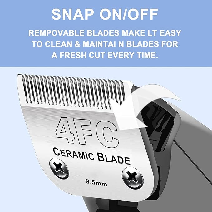 3PCS 4FC Blades Dog Grooming Blades Compatible with Andis/Wahl Dog Clipper | FDog Clipper Blades For Oster A5/Wahl KM Series Dog Clipper,Ceramic Blade & Stainless Steel Blade,Cut Length 3/8"(9.5mm)
