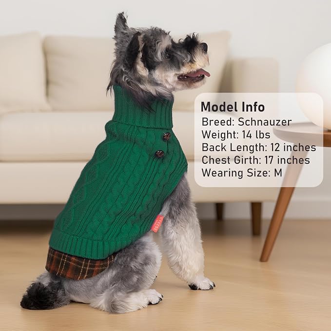 KYEESE Dog Sweater Turtleneck Thick Knit Pullover for Cold Weather | Stretchy Fit, Lightweight & Warm, Cozy Knit Comfort, Classic Plaid Design, Gentle on Sensitive Skin, Comfortable Daily Wear