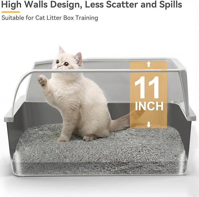 Stainless Steel Litter Box, XL High Sided Enclosed Cat Litter Boxes with Lid for Big Cats, Anti-Urine Leakage Includes Litter Mat & Metal Scoop