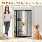 55'' Extra Tall Cat Gate, 34.2"-38.2" Wide Auto Close Tall Pet Gate for Doorways, Pressure Mounted High Dog Door Gate No Drilling Cat Fence Safety Baby Gate for Stairs, Doorways, Black
