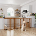 Freestanding Extra Wide Dog Gate Indoor, 6-Panel Wooden Pet Gate with 2 Metal Stands and 360°Hinge, Tall Dog Gates for Doorways, Stairs, Doorways, Kitchen, Foldable Safety Fence, 110"W x 32"H - Walnut