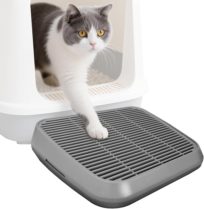 Cat Ramp for Litter Box, Anti-Tracking Litter Trapper, Dark Gray | Litter Box Step for Kittens & Senior Cats, 0.2-in Filter Holes, Non-Slip Base, Easy-Rinse ABS, Fits Most Litter Boxes