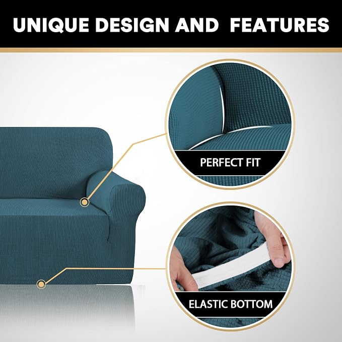 Stretch Chair Covers for Living Room, Washable Armchair Slipcovers, Fitted Chair Slip Cover Jacquard Small Checked Furniture Protector with Elastic Bottom(Armchair 31"-40",Deep Teal)