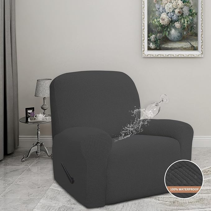Easy-Going 100% Waterproof Recliner Chair Cover，1-Piece Recliner Slipcover | Dual Waterproof Couch Cover for Recliner，Leakproof Furniture Protector for Kids Pets Dog Cat Daily Stain, Dark Gray