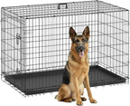 FDW Dog Crate 48-Inch Dog Cage Foldable Metal Kennel with Leakproof Tray Foldable Design Indoor Outdoor Use for XL Large Dogs,Dark Black
