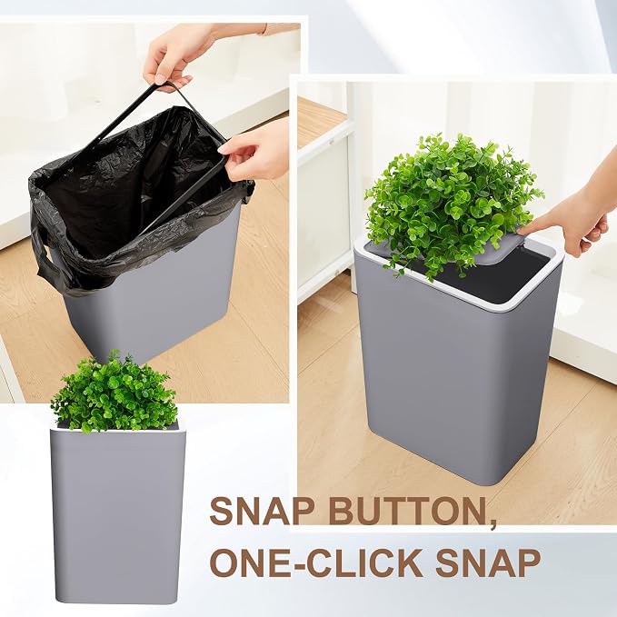 Jingmore Dog Poop Trash Can Outside 3.96 Gal/15 L Plant Styled Dog Waste Trash Can with Lid 50 Waste Bags Outdoor Indoor Poop Container Slim Garbage Bin for Yard Garden Pet (Gray)