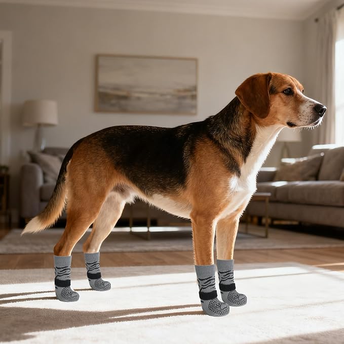 KOOLTAIL Anti Slip Dog Socks for Hot/Cold Pavement to Prevent Licking Paws, Paw Protector&Dog Boots with Grippers for Hardwood Floors,Traction Control No Twist Booties for Small Medium Large Dogs SM
