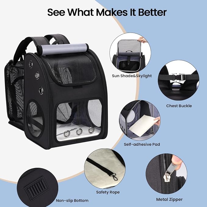 Expandable Cat Backpack Carrier, Large Space, Airline Approved, XL | Pet Carrier Backpack Up to 25 lbs, Portable Cat Travel Backpack, Ideal for Traveling/Hiking /Camping/Vet, Black