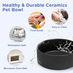 SPUNKYJUNKY Elevated Dog Bowls Ceramic, 5.1'' Dogs and Cat Food Water Bowls Raised with Non-Slip Bamboo Stand for Puppy Small Sized Breed Microwave Dishwasher Safe - 13.5 OZ,Black