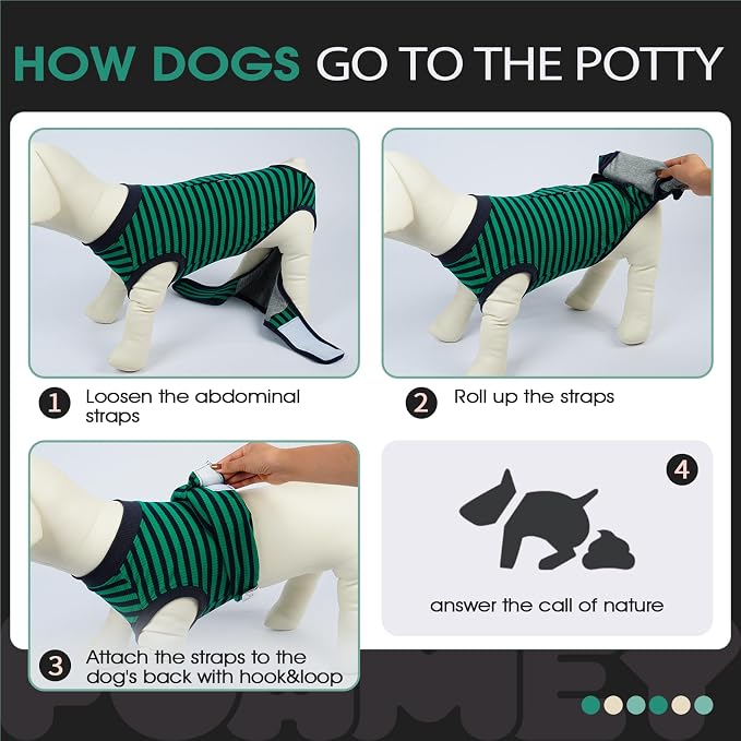 FUAMEY Dog Surgery Recovery Suit, Surgical Suit for Dogs Onesie for Surgery | Cone Alternative after Surgery, Abdominal Wound Protector, Onesie for Dogs after Surgery Spay Neuter, Green Black Stripes S