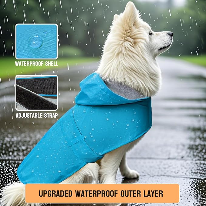 Dog Raincoat Small Dog Rain Jacket Hooded Poncho Waterproof Pet Rain Suit Double-Layered for Puppy Small Dogs Breathable Lining Leash Hole Adjustable,Blue,XS,Back Length 4.6-6.7 inches