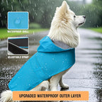 Dog Raincoat Dog Rain Jacket Hooded Poncho Waterproof Pet Rain Suit Double-Layered Breathable Lining Leash Hole Adjustable for Medium Dogs,Blue,XXXL,Back Length 17-21.5 inches