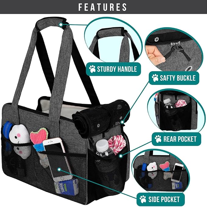 PetAmi Small Dog Purse Carrier, Soft-Sided Pet Carrier Bag with Pockets, Portable Puppy Cat Travel Handbag Tote, Airline Approved Breathable Mesh, Poop Bag Dispenser, Sherpa Bed, Max 18 lbs, Dark Gray