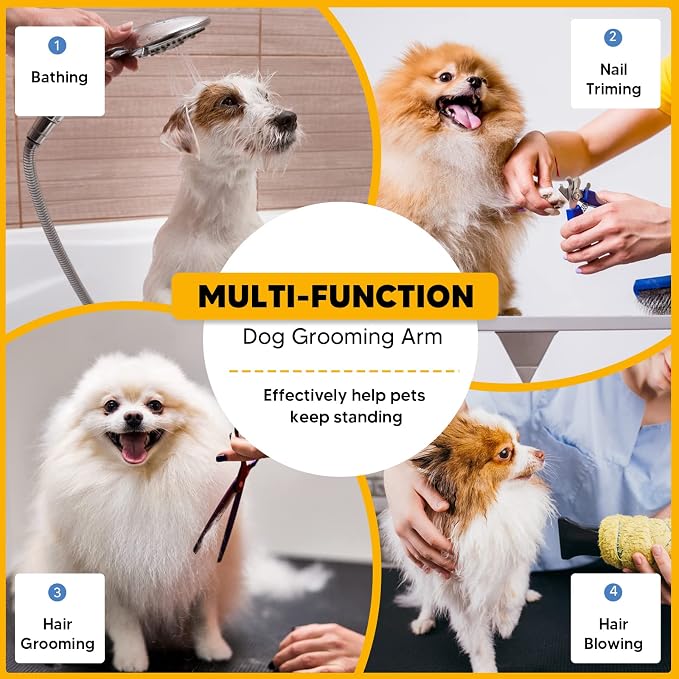 Adjustable Dog Grooming Arms with Anti-Slip Powerful Metal Clamp,Portable Pet Grooming Arm for Table with 1 Loop Noose & Two No Sit Haunch Holder,Grooming Restraint for Small Medium Dogs/Cats at Home | Stability & Build Quality Adjustable Height Pet co...